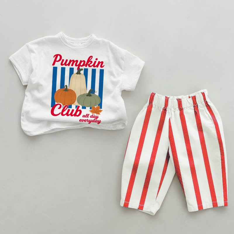PUMPKIN CLUB ALL DAY EVERYDAY Baby Red Vertical Striped 2-piece Set - White&Red - 4-5T - image 1