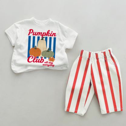 PUMPKIN CLUB ALL DAY EVERYDAY Baby Red Vertical Striped 2-piece Set - White&Red - 4-5T - image 1