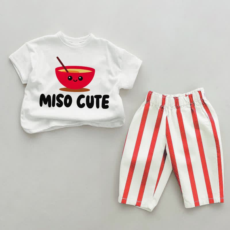 MISO CUTE Baby Red Vertical Striped 2-piece Set - White&Red - 4-5T - image 1