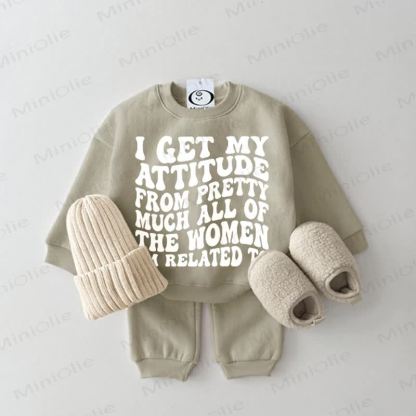I GET MY ATTITUDE FROM PRETTY MUCH ALL OF THE WOMEN I'M RELATED TO Baby Sweatshirt 2-piece Grey Green Set - Grey Green - 2-3T - image 1