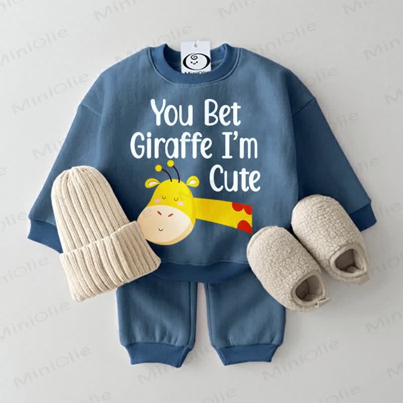 YOU BET GIRAFFE I'M CUTE Baby Sweatshirt 2-piece Blue Set - Blue - 2-3T - image 1