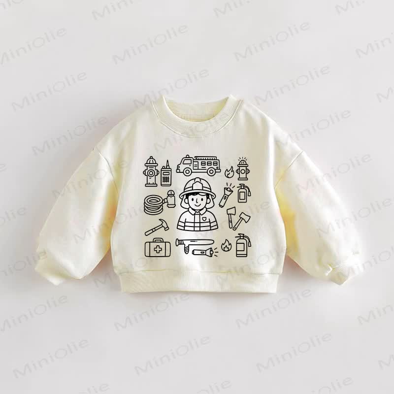 Baby Toddler Cartoon Firefighter Print Cream Sweatshirt - Cream - 3-5T - image 1