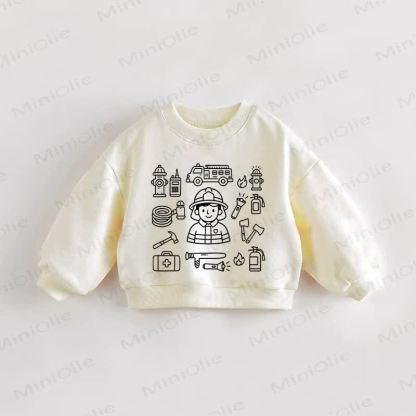 Baby Toddler Cartoon Firefighter Print Cream Sweatshirt - Cream - 3-5T - image 1
