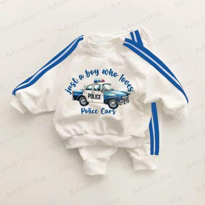 JUST A BOY WHO LOVES POLICE CARS Blue Striped 2-piece Set - White&Blue - 3-5T - image 1
