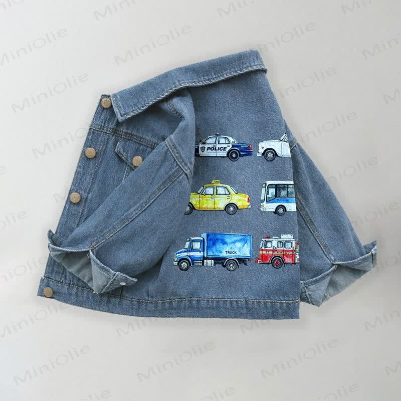 Toddler Kid Watercolor Vehicle Print Denim Jacket - Blue - 10-11T - image 1