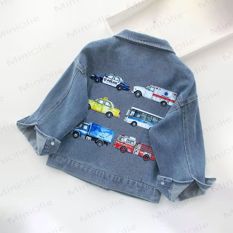 Toddler Kid Watercolor Vehicle Print Denim Jacket - image 2