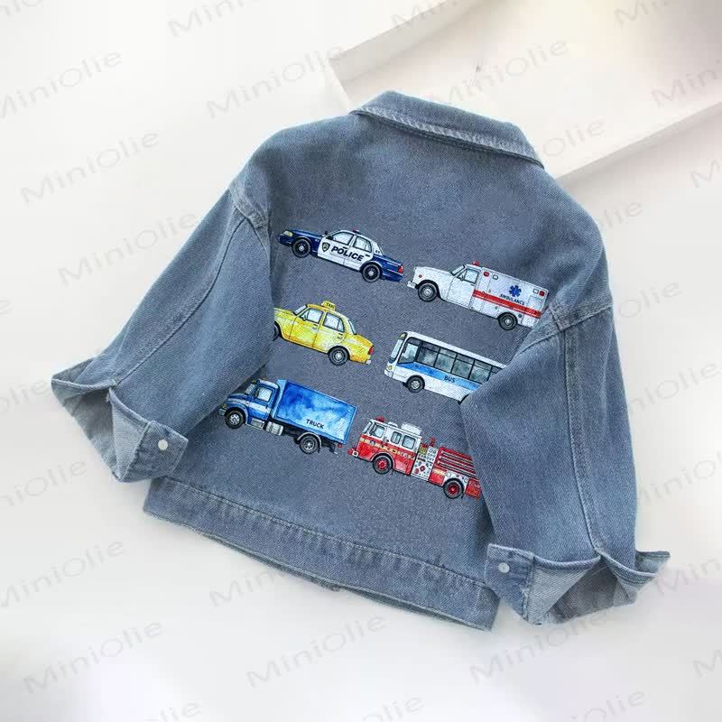 Toddler Kid Watercolor Vehicle Print Denim Jacket - image 2