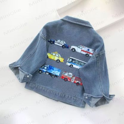 Toddler Kid Watercolor Vehicle Print Denim Jacket - image 2