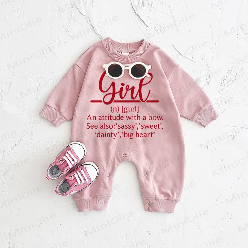 GIRL (N) [GURL] AN ATTITUDE WITH A BOW. SEE ALSO: 'SASSY','SWEET','DAINTY','BIG HEART' Baby Pink Romper - Pink - 2-3T - image 1