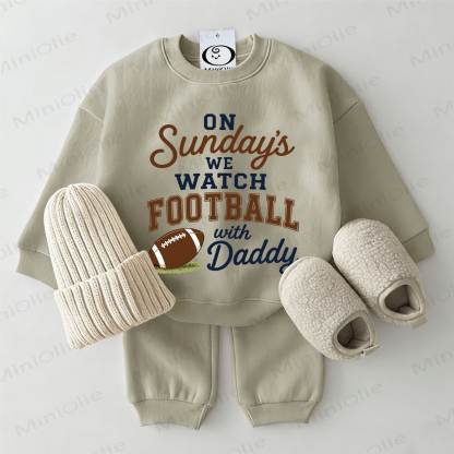 ON SUNDAY'S WE WATCH FOOTBALL WITH DADDY Baby Sweatshirt 2-piece Grey Green Set - Grey Green - 2-3T - image 1