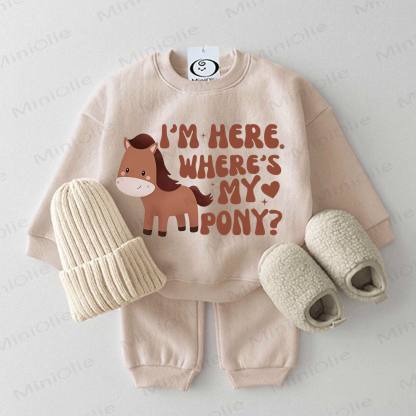 I'M HERE, WHERE'S MY PONY? Baby Sweatshirt 2-piece Set - Beige - 2-3T - image 1