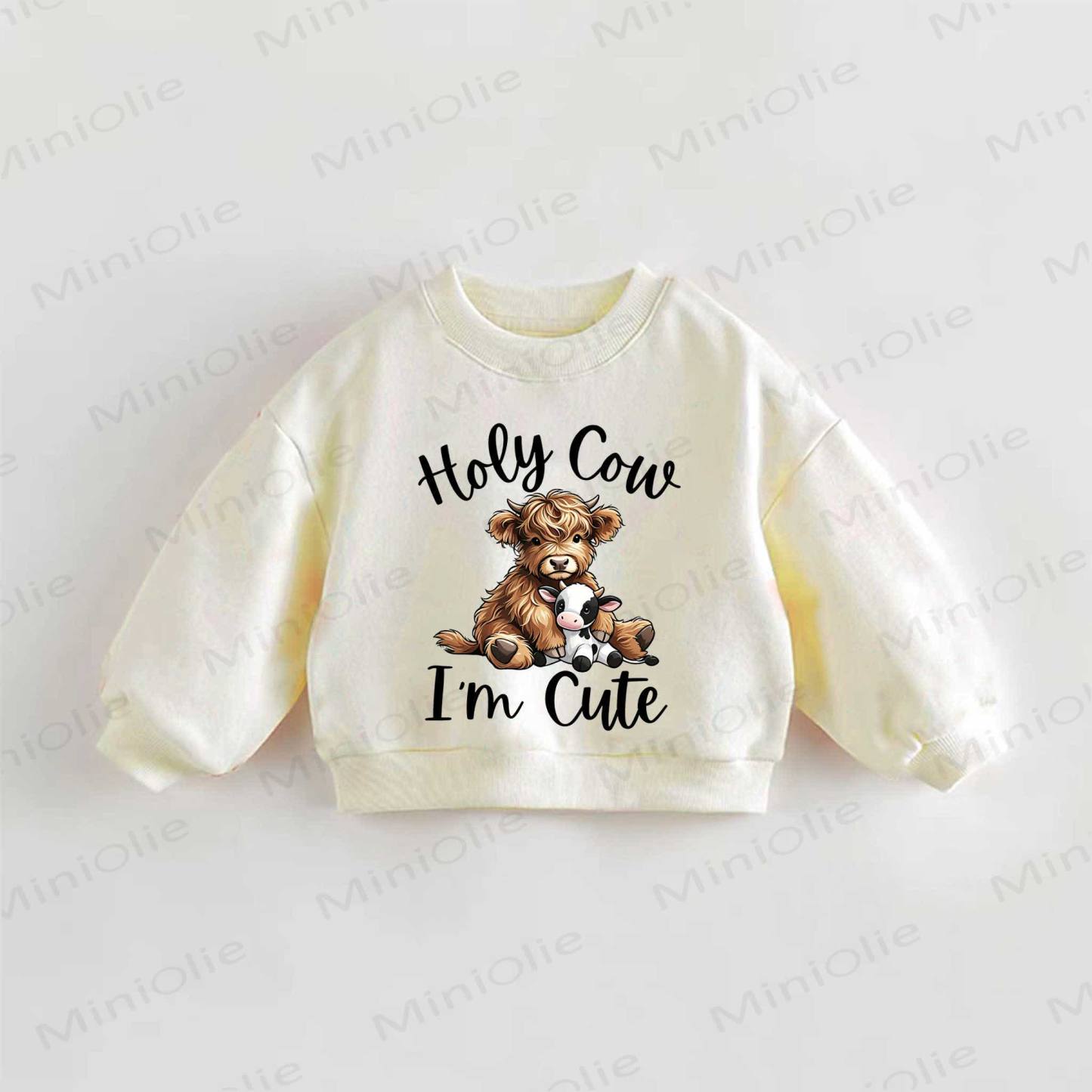 HOLY COW I'M CUTE Baby Toddler Cream Sweatshirt - Cream - 3-5T - image 1
