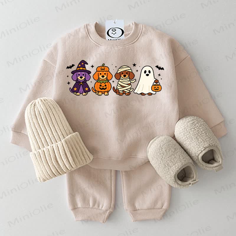 Baby Halloween Puppy Beige Sweatshirt 2-piece Set - Beige - 2-3T - image 1