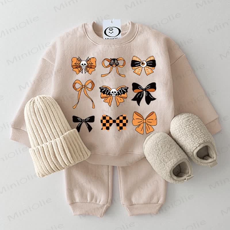 Baby Halloween Bow Beige Sweatshirt 2-piece Set - Beige - 2-3T - image 1