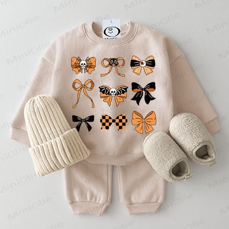 Baby Halloween Bow Beige Sweatshirt 2-piece Set - Beige - 2-3T - image 1