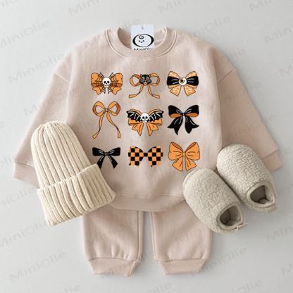 Baby Halloween Bow Beige Sweatshirt 2-piece Set - Beige - 2-3T - image 1