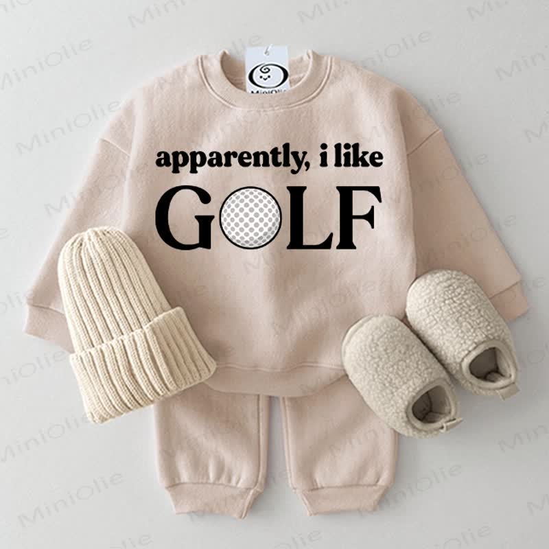 APPARENTLY, I LIKE GOLF Baby Beige Sweatshirt 2-piece Set - Beige - 2-3T - image 1