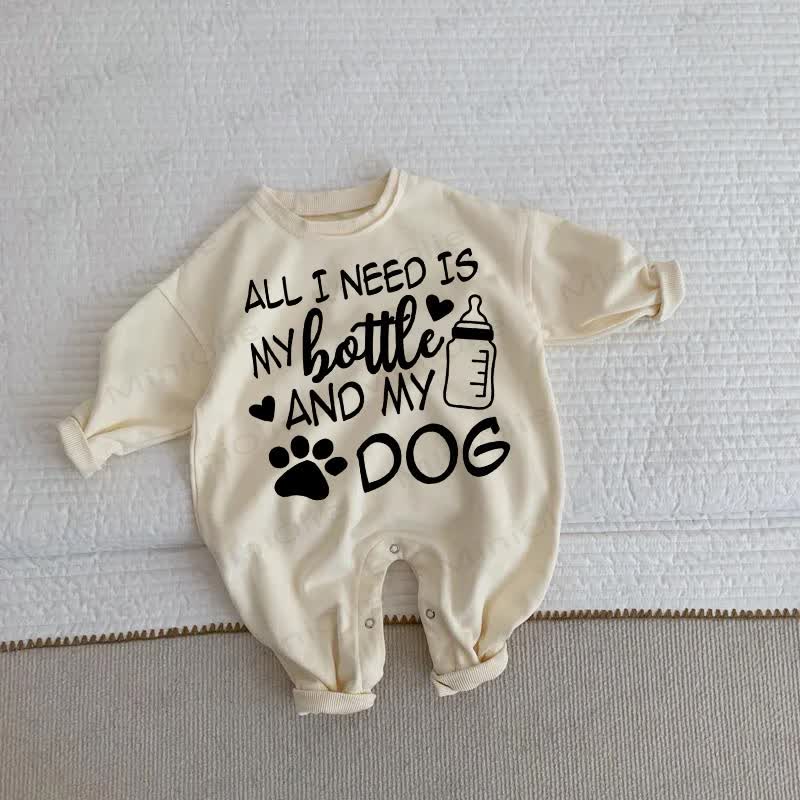 ALL I NEED IS MY BOTTLE AND MY DOG Baby Toddler Beige Romper - Beige - 2-3T - image 1