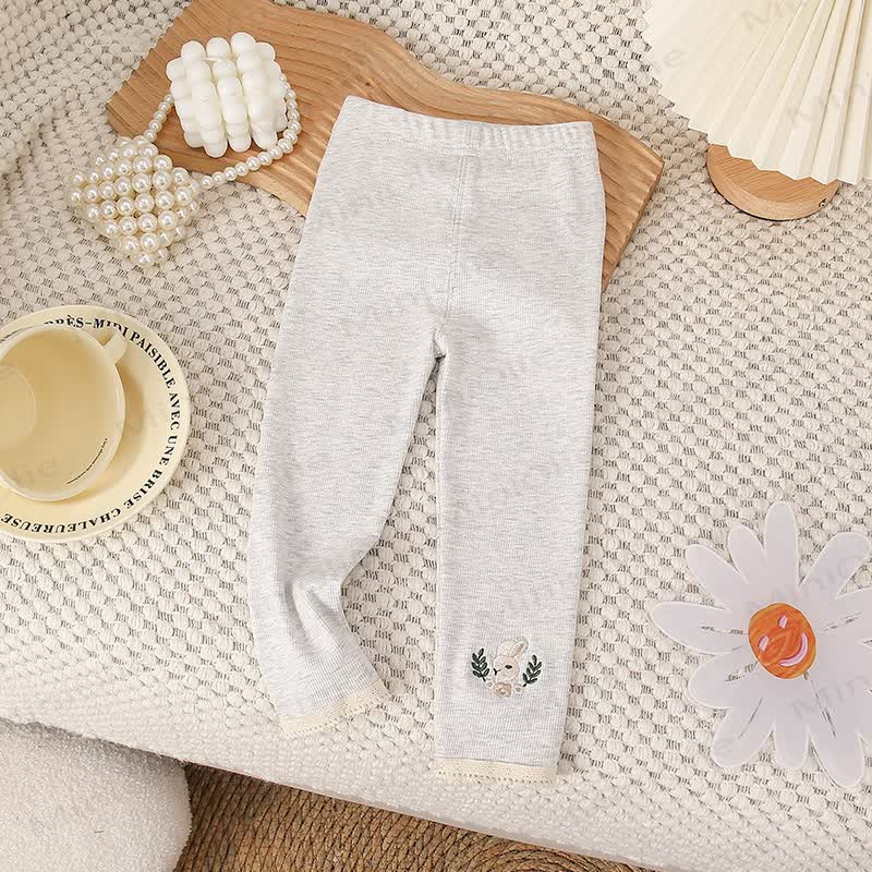 Toddler Soft Ribbed Lace Hem Bunny Leggings - Gray - 8-9T - image 4