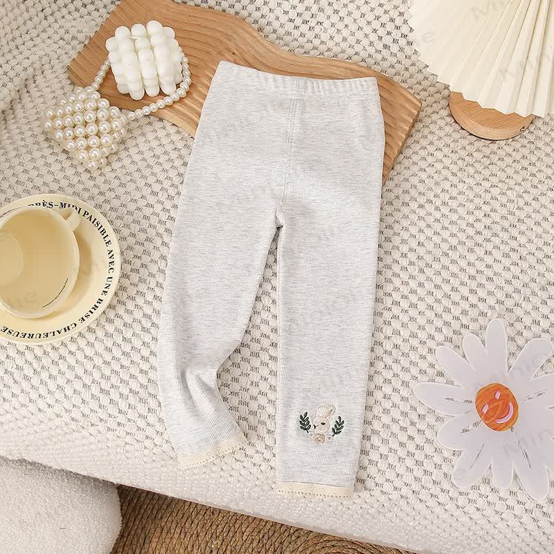 Toddler Soft Ribbed Lace Hem Bunny Leggings - Gray - 8-9T - image 4