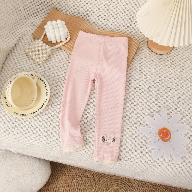 Toddler Soft Ribbed Lace Hem Bunny Leggings - Pink - 8-9T - image 5