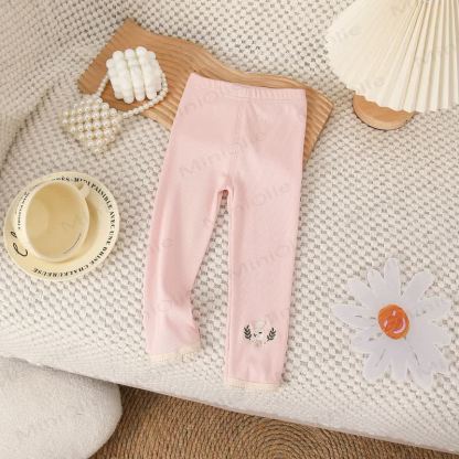 Toddler Soft Ribbed Lace Hem Bunny Leggings - Pink - 8-9T - image 5