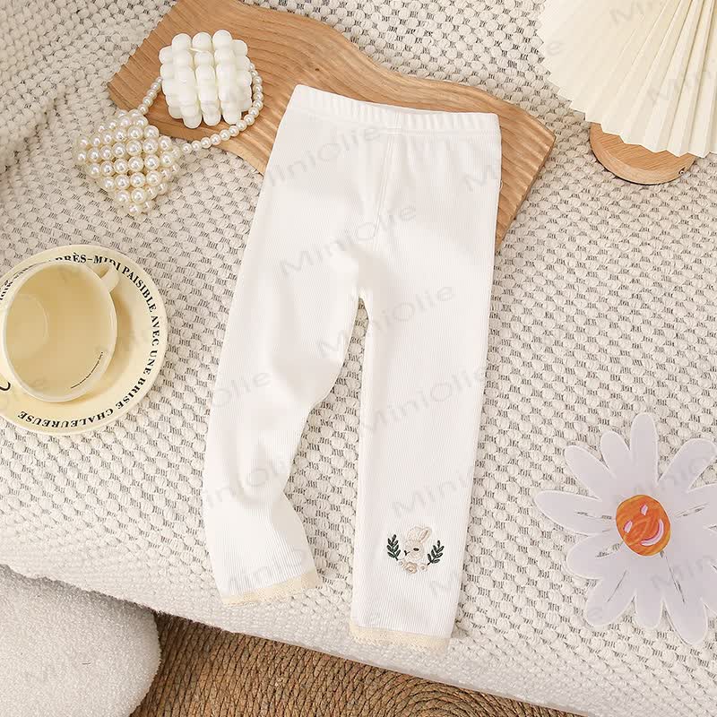 Toddler Soft Ribbed Lace Hem Bunny Leggings - White - 8-9T - image 6