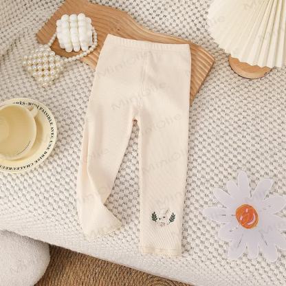 Toddler Soft Ribbed Lace Hem Bunny Leggings - Beige - 8-9T - image 7