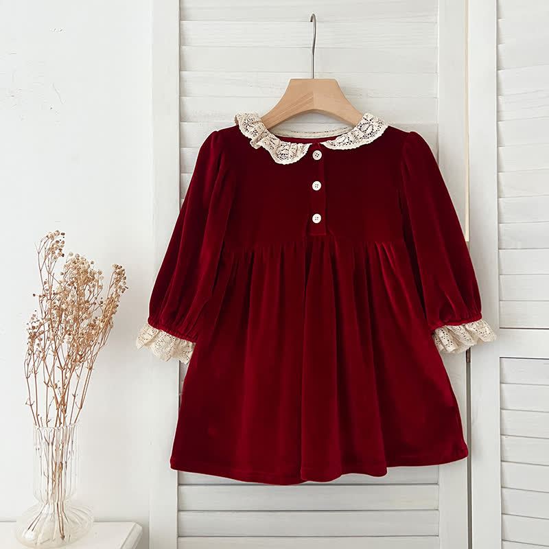 Baby Toddler Velvet Lace Collar Sister Outfits Dress & Bodysuit - Red Dress - 6-7T - image 5