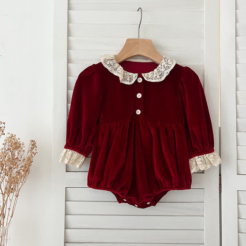 Baby Toddler Velvet Lace Collar Sister Outfits Dress & Bodysuit - Red Bodysuit - 18-24M - image 8