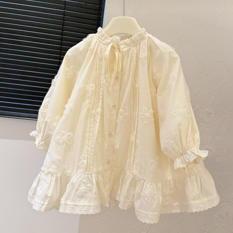 Toddler Kid Girl Floral Beige Dress - Beige - 12-13T - image 1