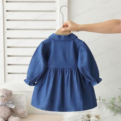 Toddler Girl Floral Embroidered Denim Shirt Dress - image 2