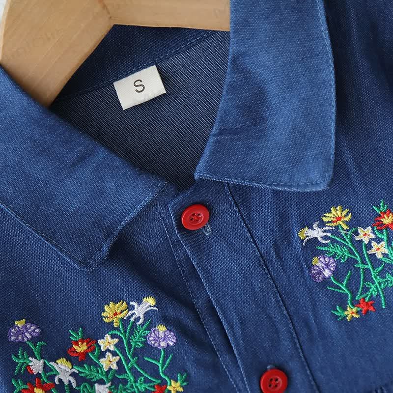 Toddler Girl Floral Embroidered Denim Shirt Dress - image 3