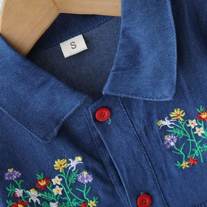 Toddler Girl Floral Embroidered Denim Shirt Dress - image 3