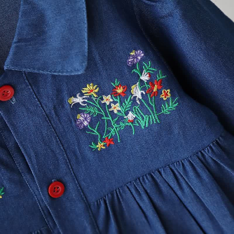 Toddler Girl Floral Embroidered Denim Shirt Dress - image 4