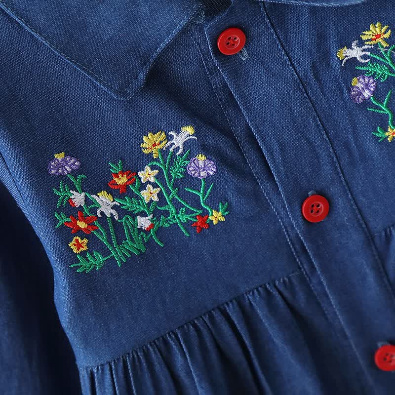 Toddler Girl Floral Embroidered Denim Shirt Dress - image 5