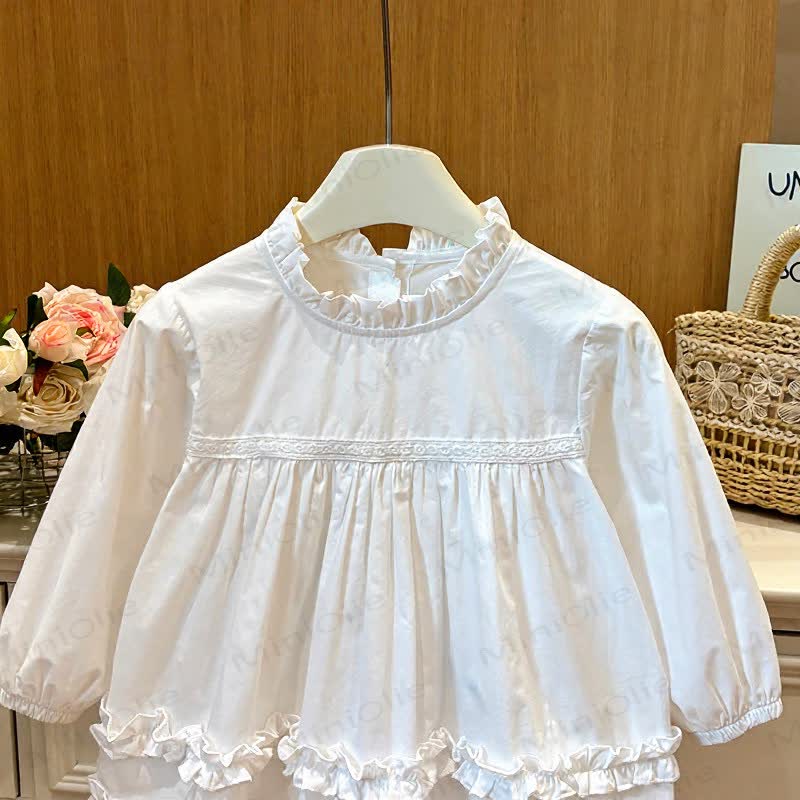 Toddler Girl White Ruffle Collar Shirt - image 2
