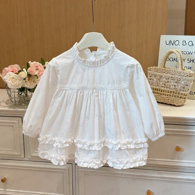 Toddler Girl White Ruffle Collar Shirt - White - 8-9T - image 1