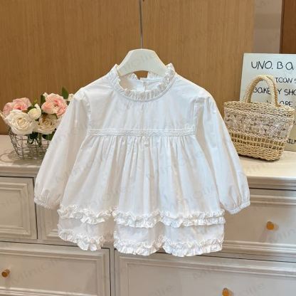 Toddler Girl White Ruffle Collar Shirt - White - 8-9T - image 1