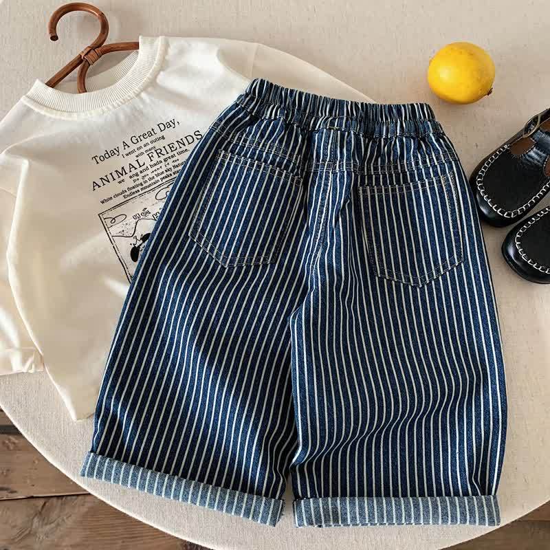 Toddler Baby Navy Vintage Patch Striped Denim Pants - image 2