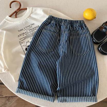 Toddler Baby Navy Vintage Patch Striped Denim Pants - image 2