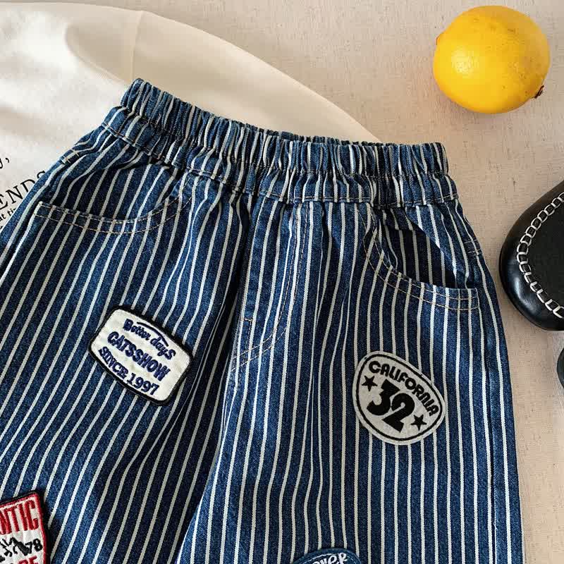 Toddler Baby Navy Vintage Patch Striped Denim Pants - image 3