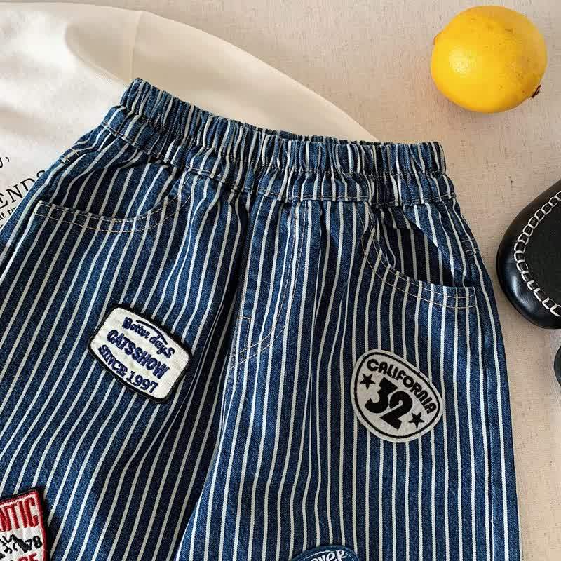 Toddler Baby Navy Vintage Patch Striped Denim Pants - image 3