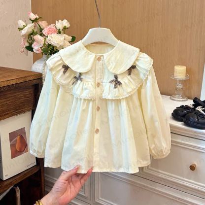 Toddler Kid Girl Peter Pan Collar Shirt - Beige - 12-13T - image 1