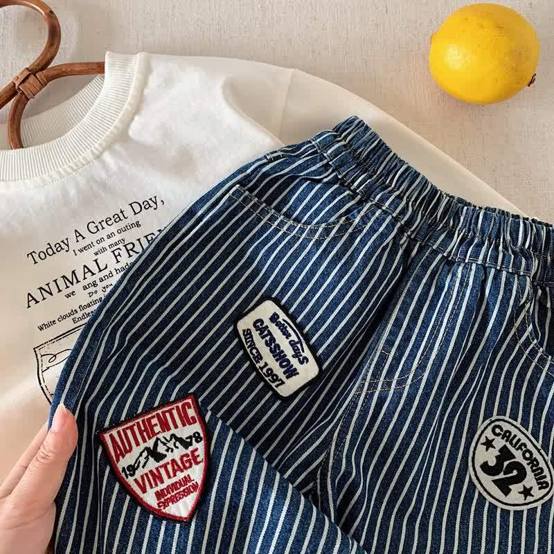 Toddler Baby Navy Vintage Patch Striped Denim Pants - image 4