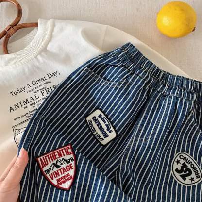 Toddler Baby Navy Vintage Patch Striped Denim Pants - image 4