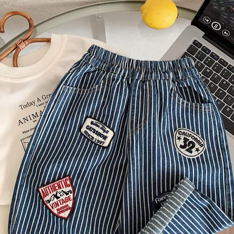 Toddler Baby Navy Vintage Patch Striped Denim Pants - image 6