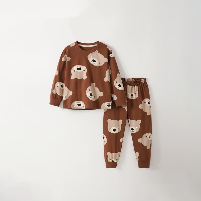 Toddler Kid Brown Bear Print Long Sleeve Loungewear Set - Brown - 10-11T - image 1