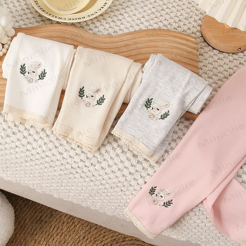 Toddler Soft Ribbed Lace Hem Bunny Leggings - image 1