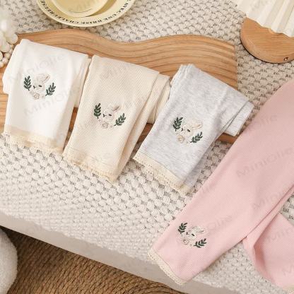 Toddler Soft Ribbed Lace Hem Bunny Leggings - image 1